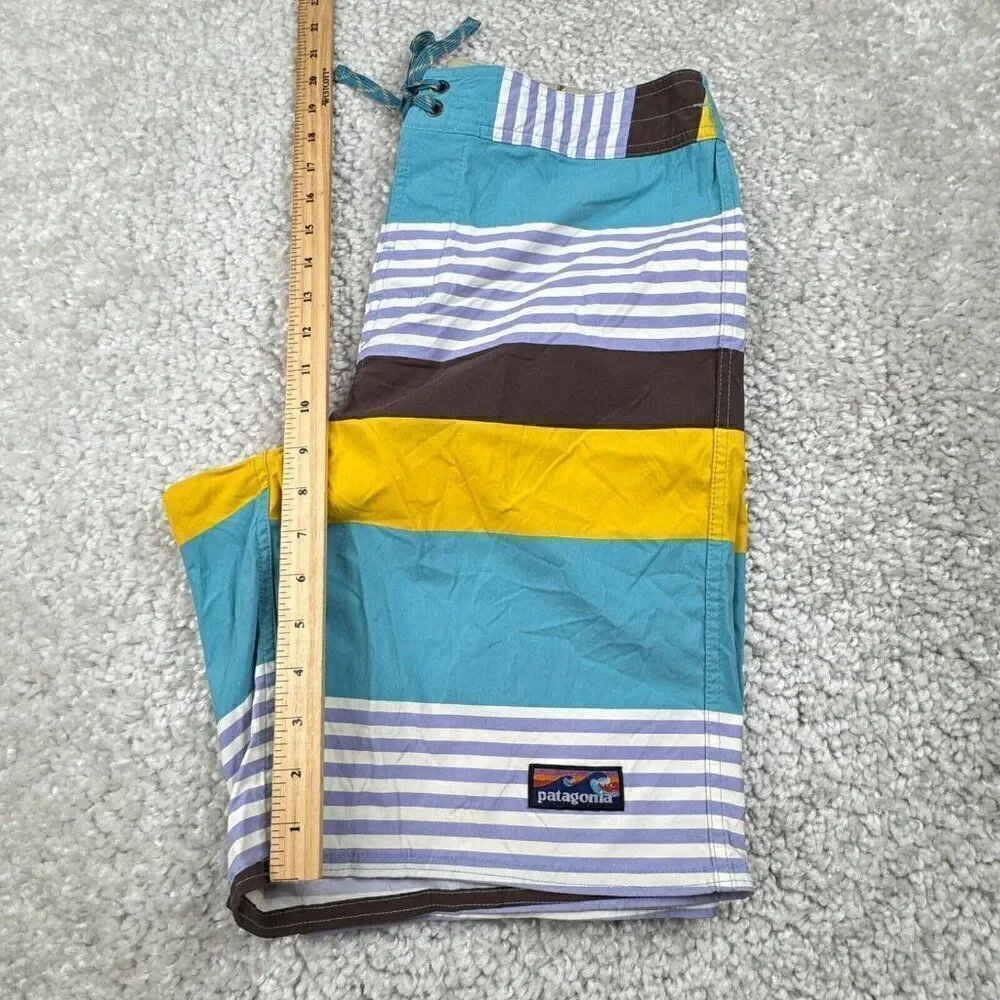 Patagonia Wavefarer Board Shorts Blue Yellow Striped 34